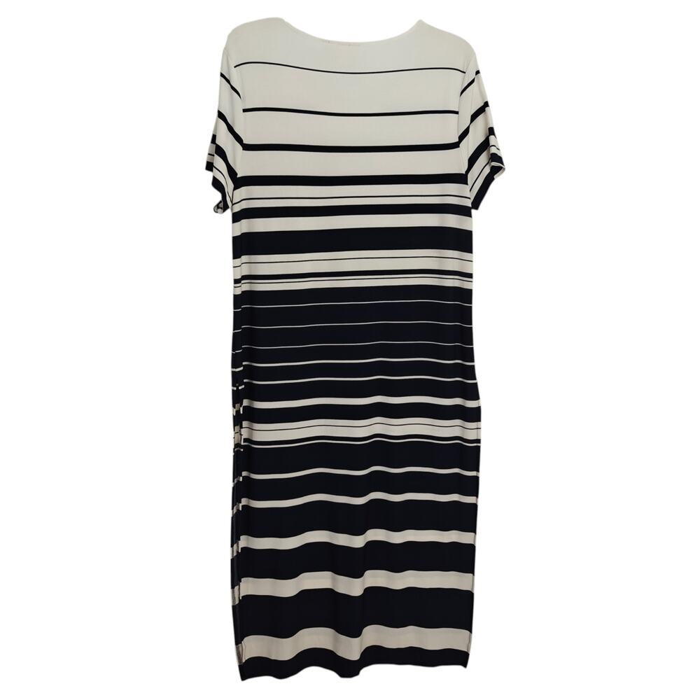 Chico's Coastal Striped Long Tunic Top Size Large / 2 Navy Blue White Stretch - Picture 5 of 7